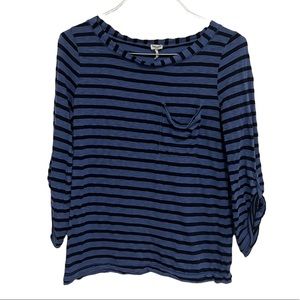 Splendid 3/4 Sleeve Slouchy Striped Pocket Tee